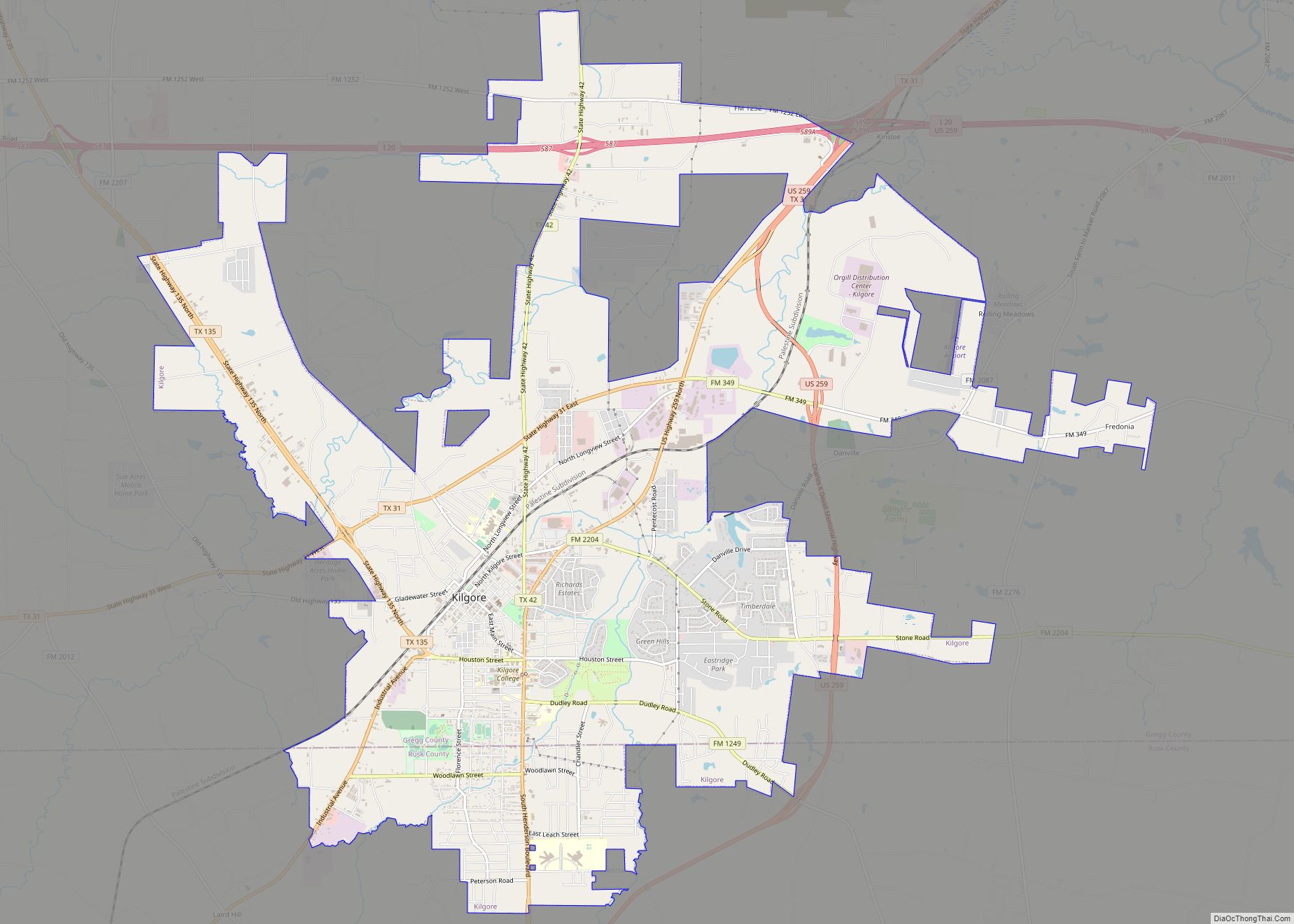 Map of Kilgore city, Texas