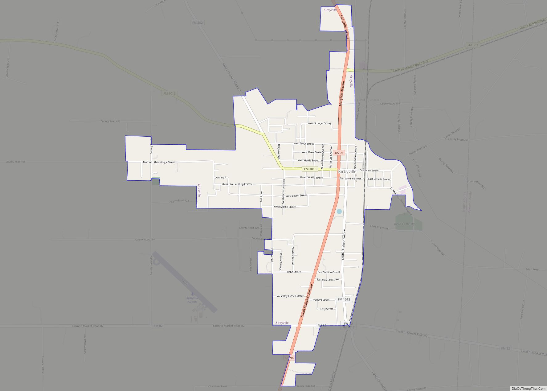 Map of Kirbyville city, Texas