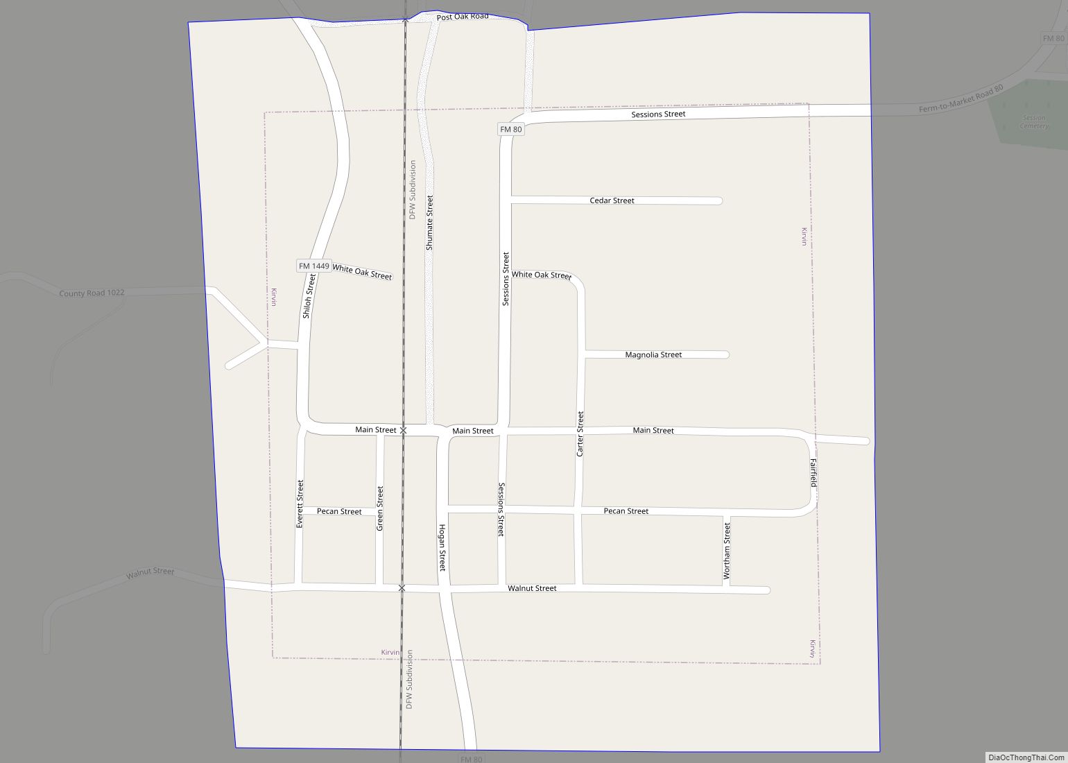 Map of Kirvin town