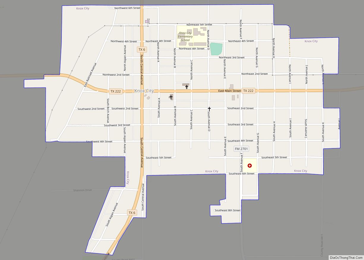 Map of Knox City town, Texas