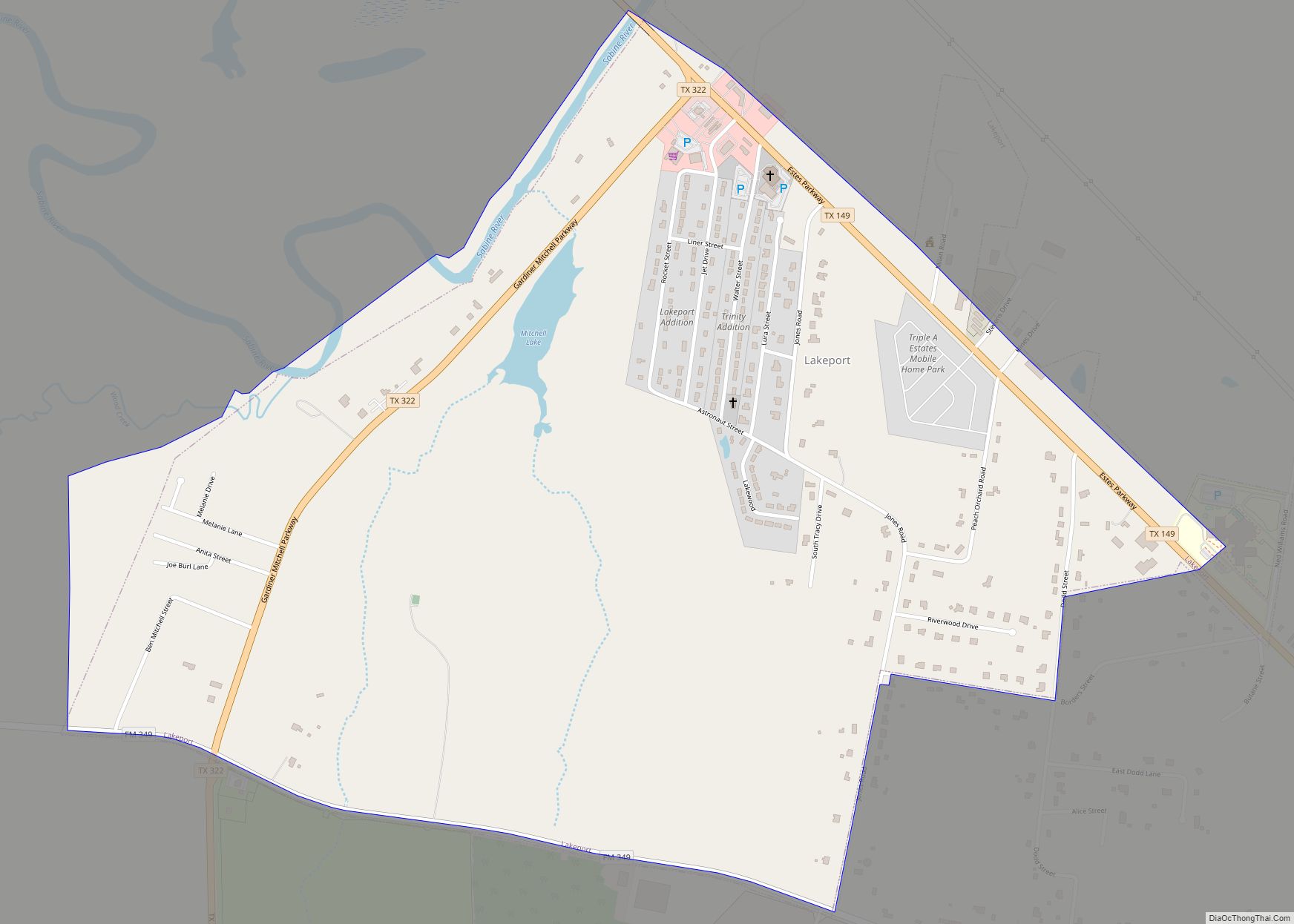 Map of Lakeport city, Texas