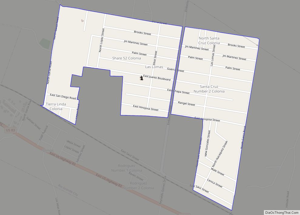 Map of Las Lomas CDP, Texas