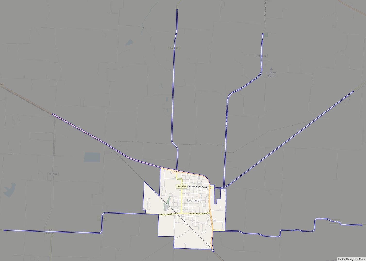 Map of Leonard city, Texas