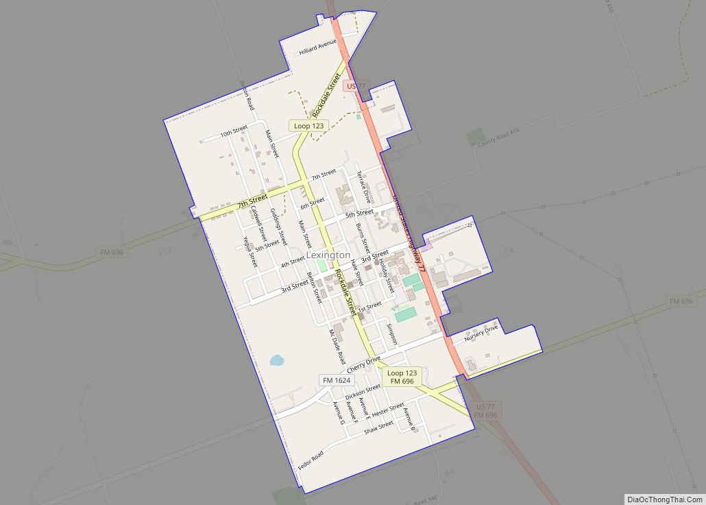 Map of Lexington town, Texas