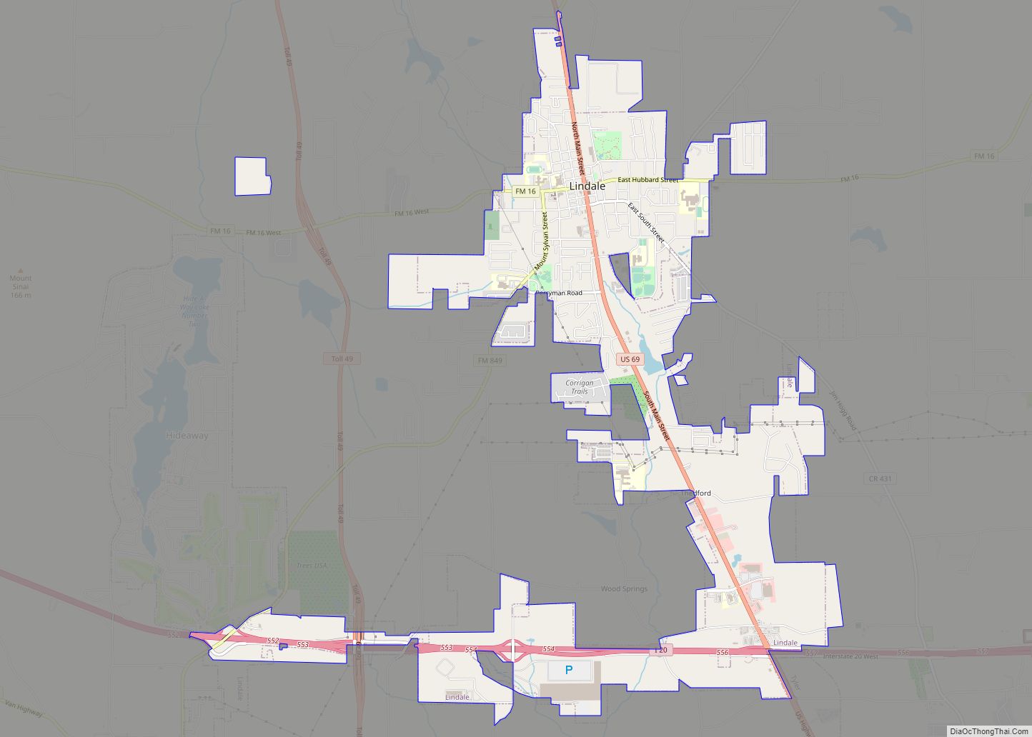 Map of Lindale city, Texas