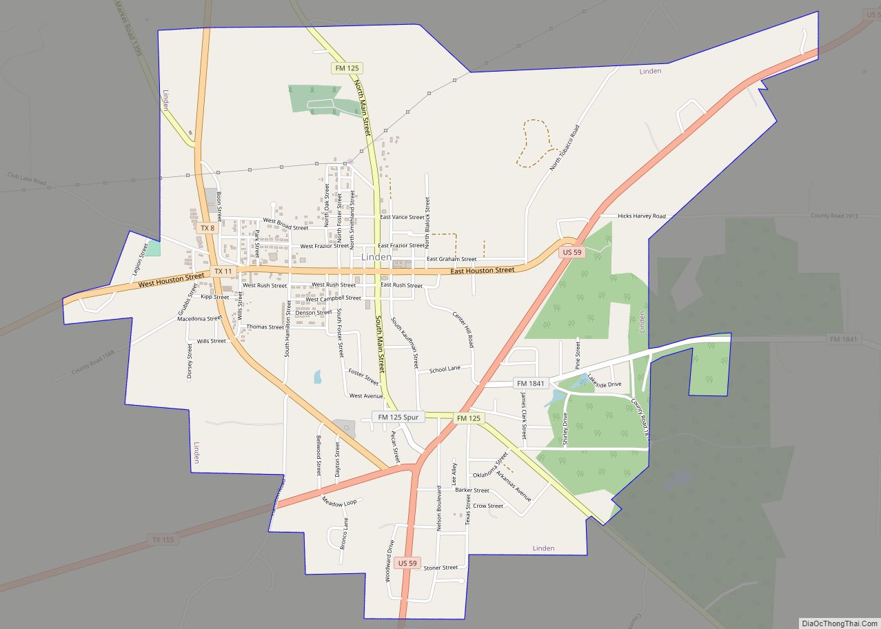 Map of Linden city, Texas