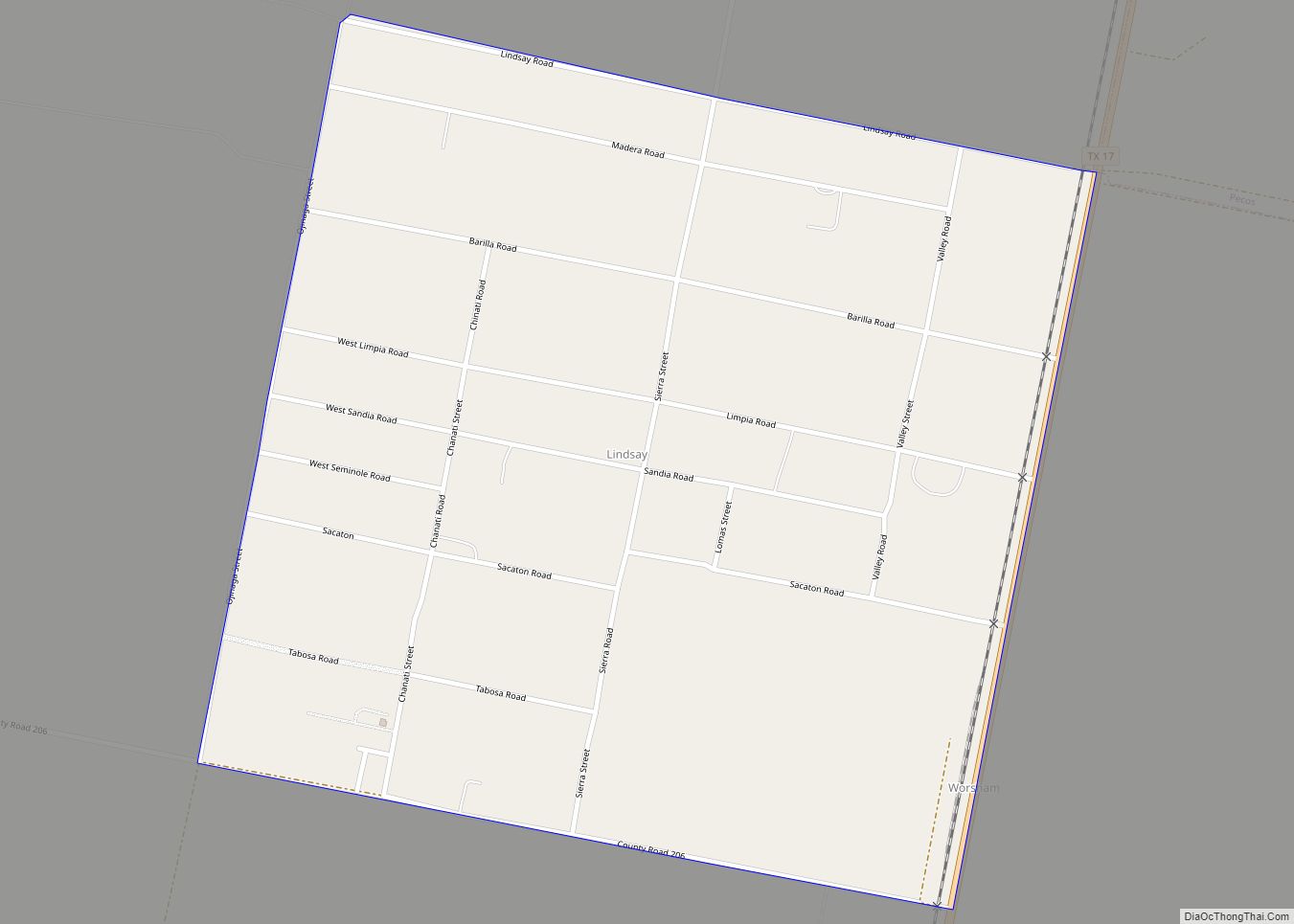 Map of Lindsay CDP, Texas