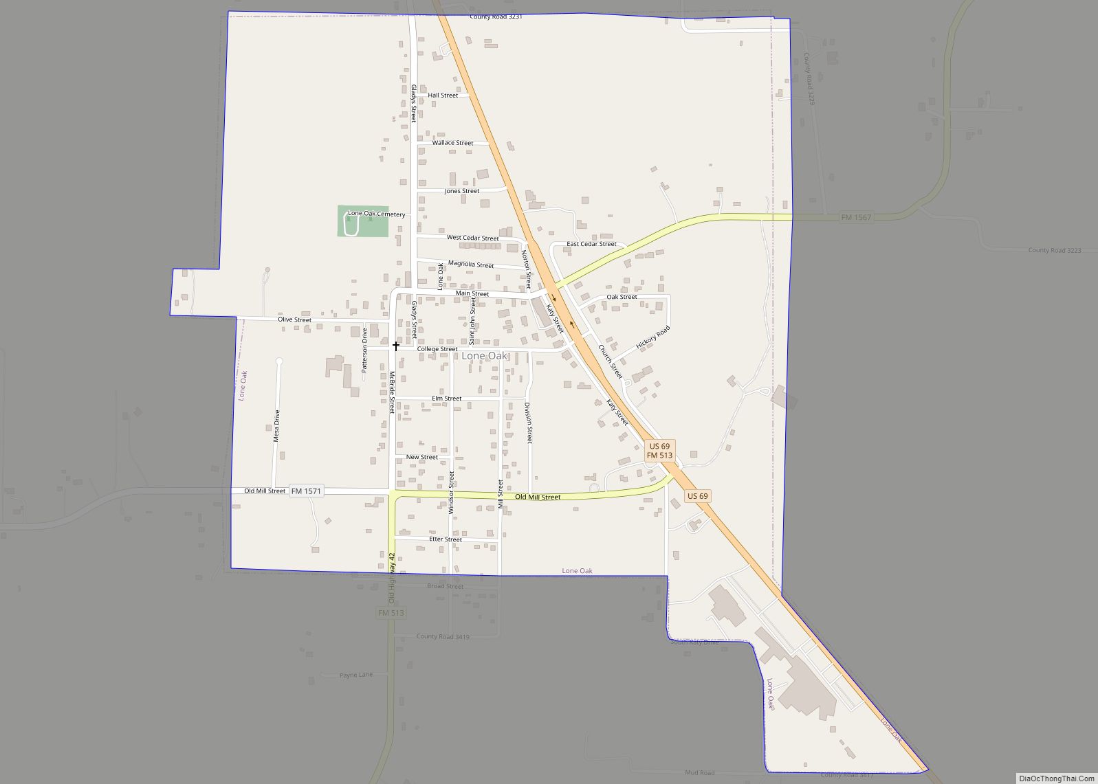 Map of Lone Oak city, Texas