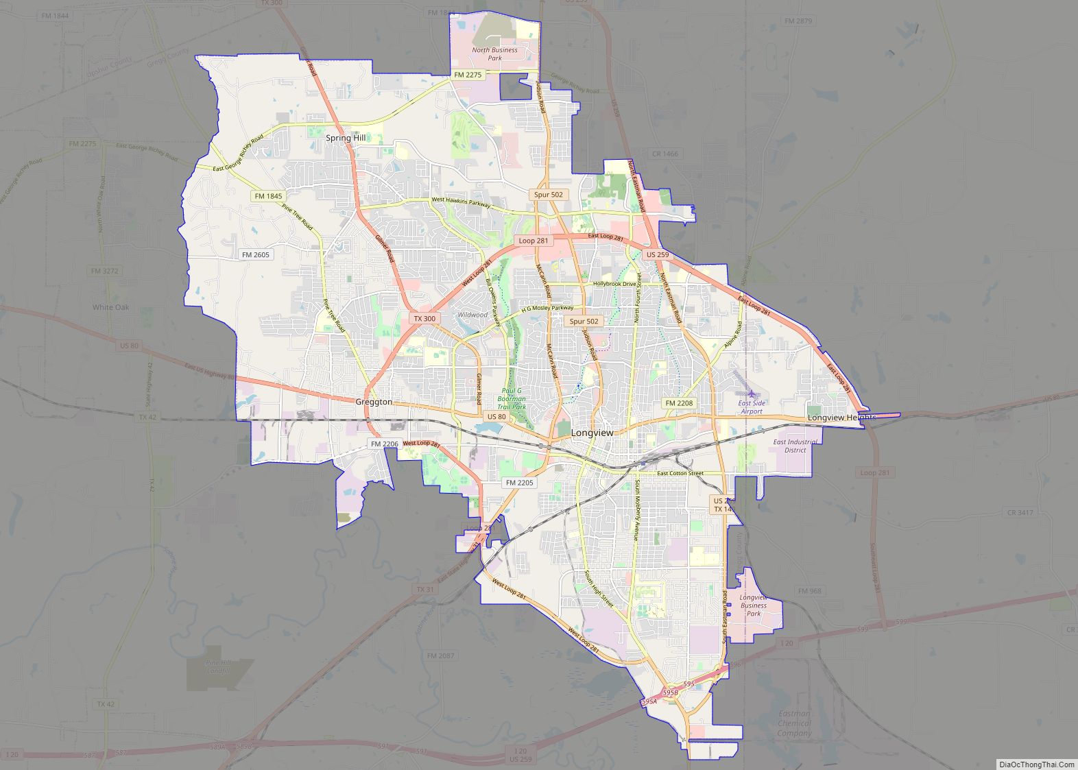 Map of Longview city, Texas