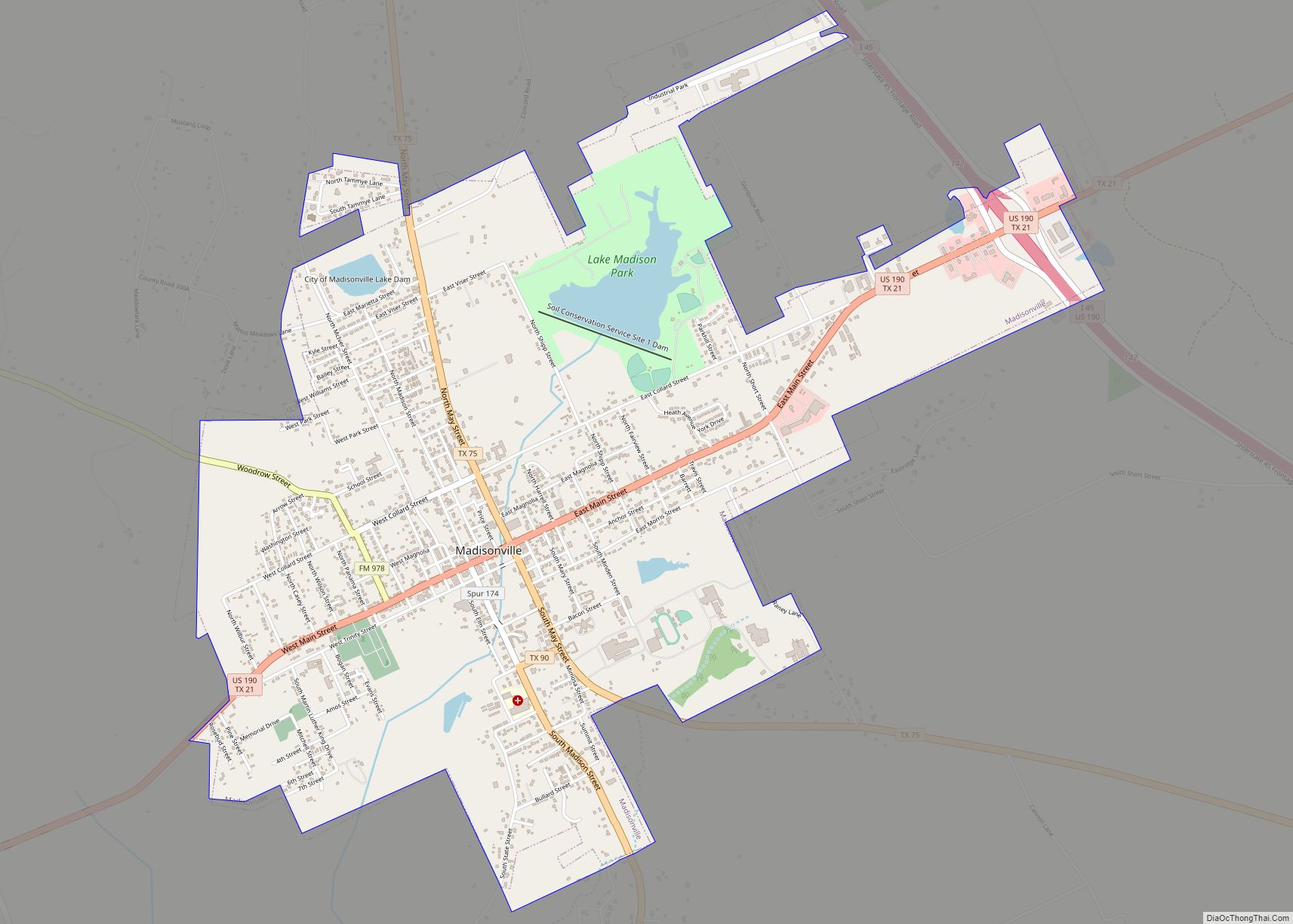 Map of Madisonville city, Texas