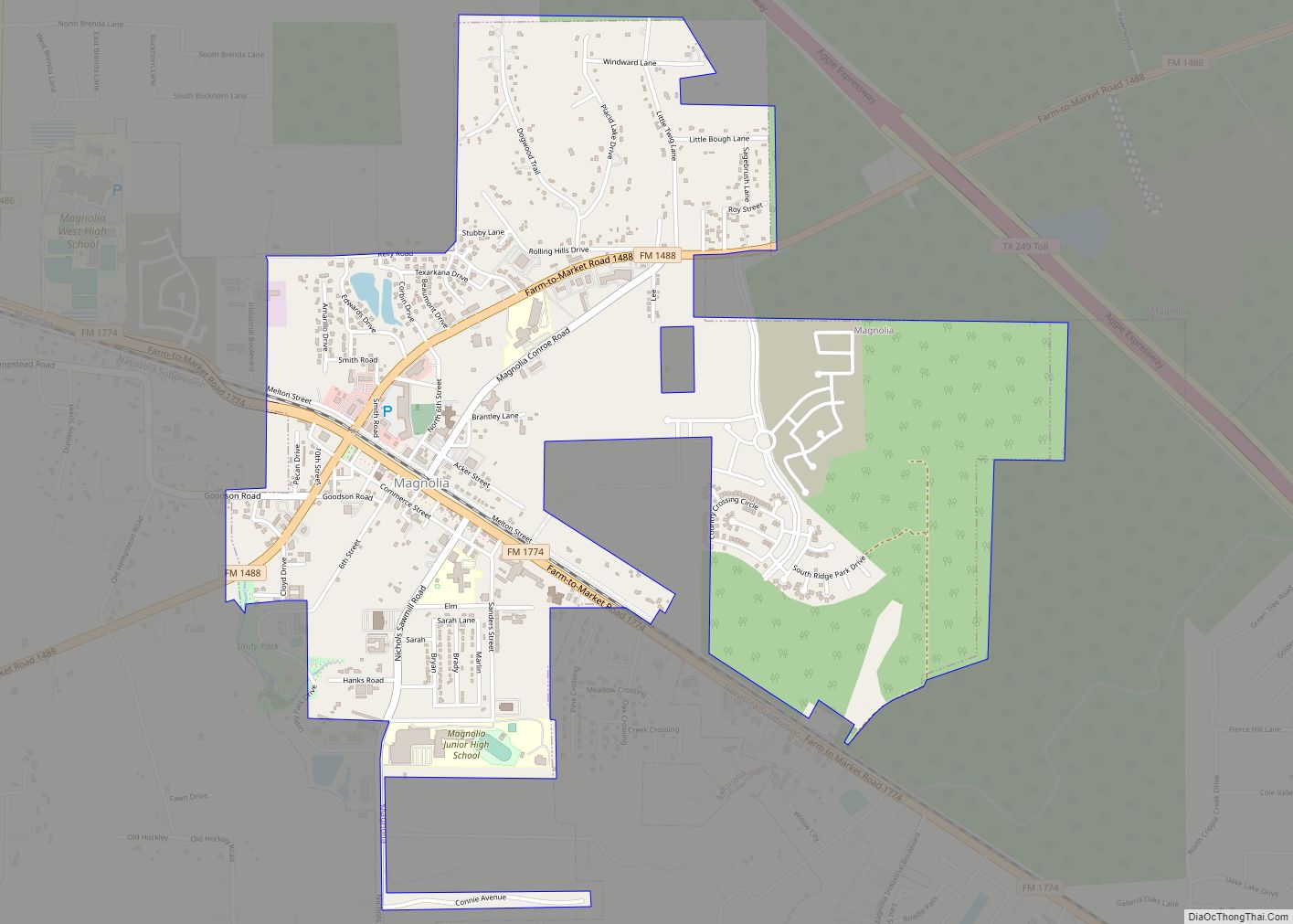 Map of Magnolia city, Texas
