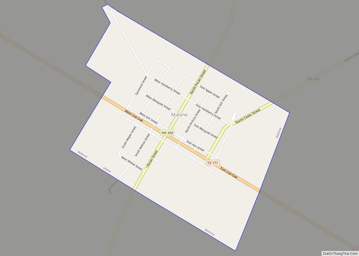 Map of Malone town, Texas