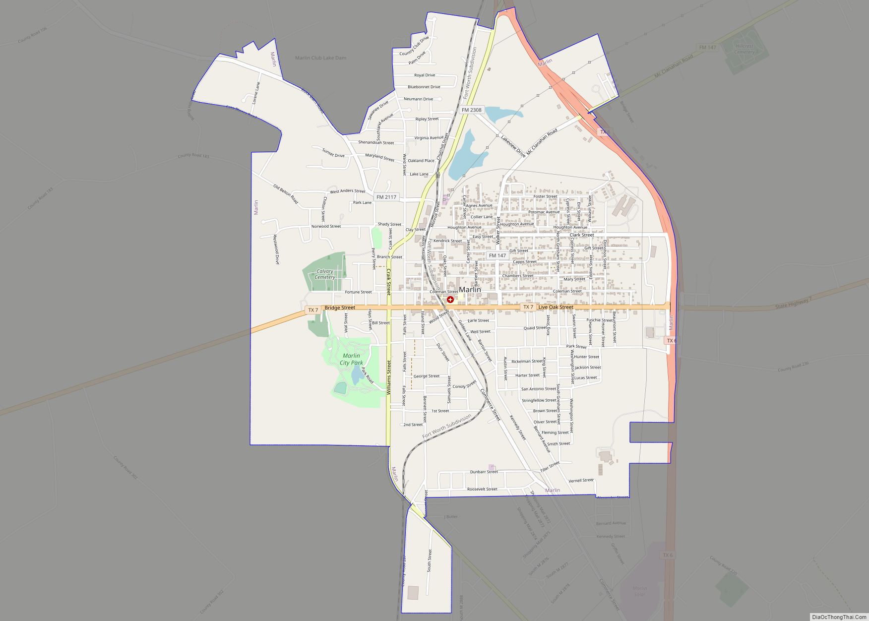 Map of Marlin city, Texas