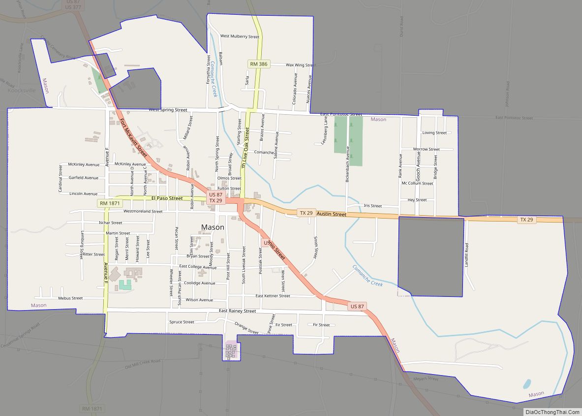 Map of Mason city, Texas