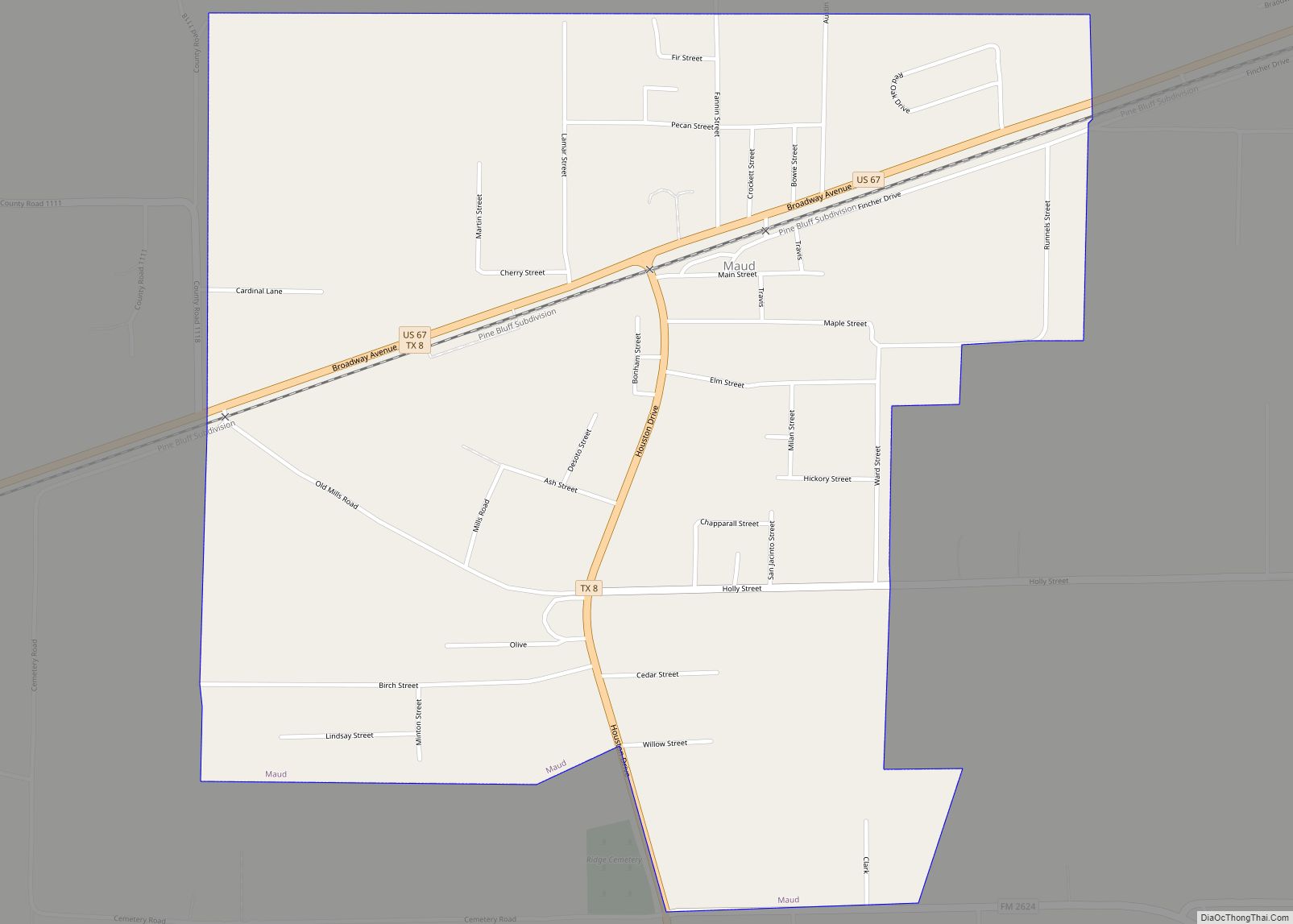 Map of Maud city, Texas