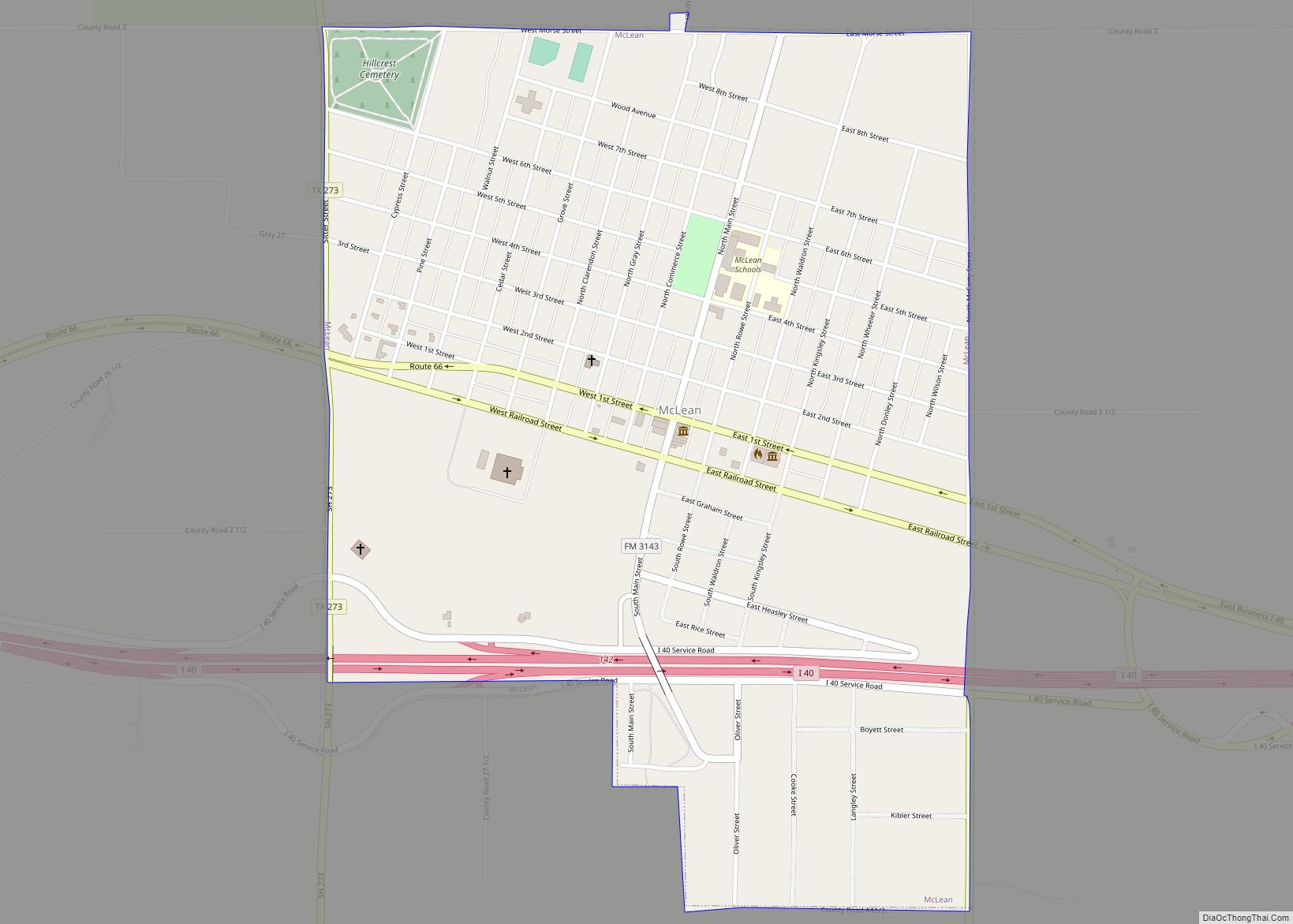 Map of McLean town, Texas