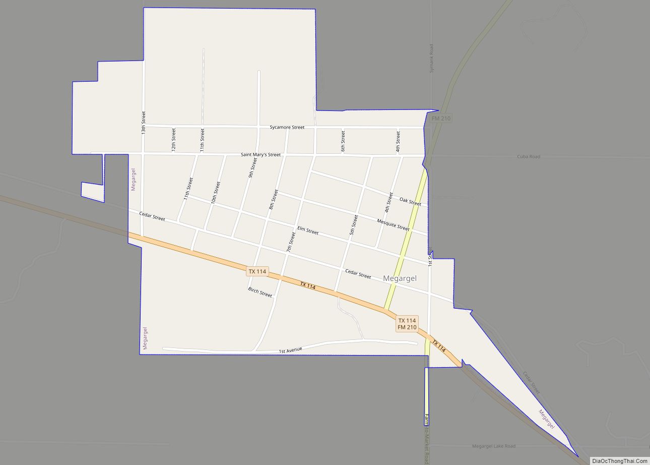 Map of Megargel town, Texas