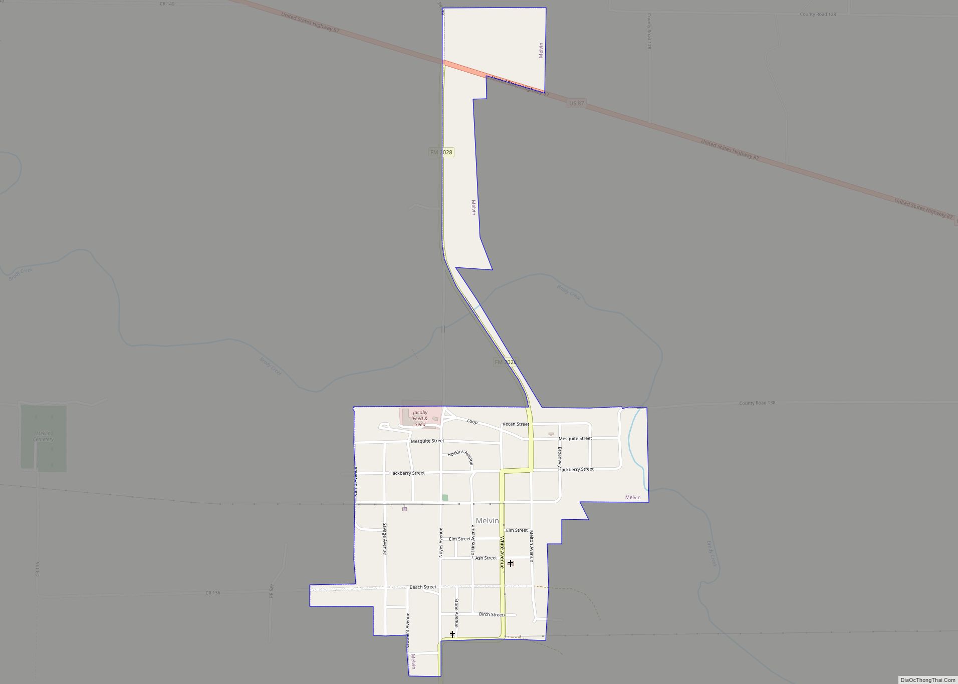 Map of Melvin town, Texas