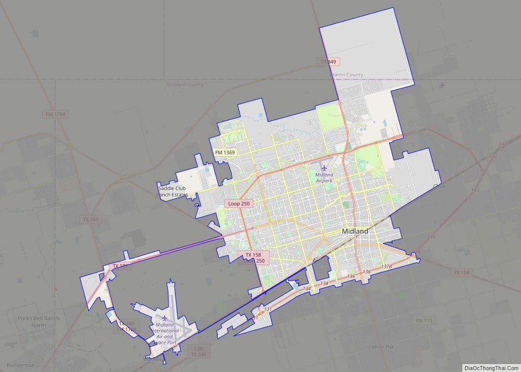 Map of Midland city, Texas