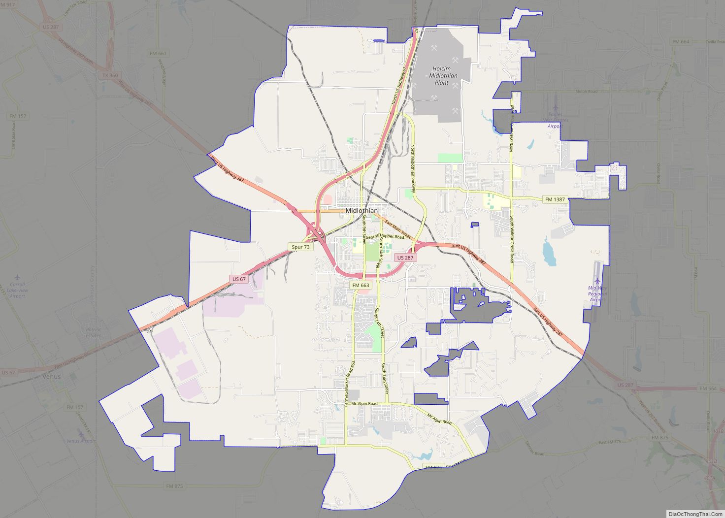 Map of Midlothian city, Texas