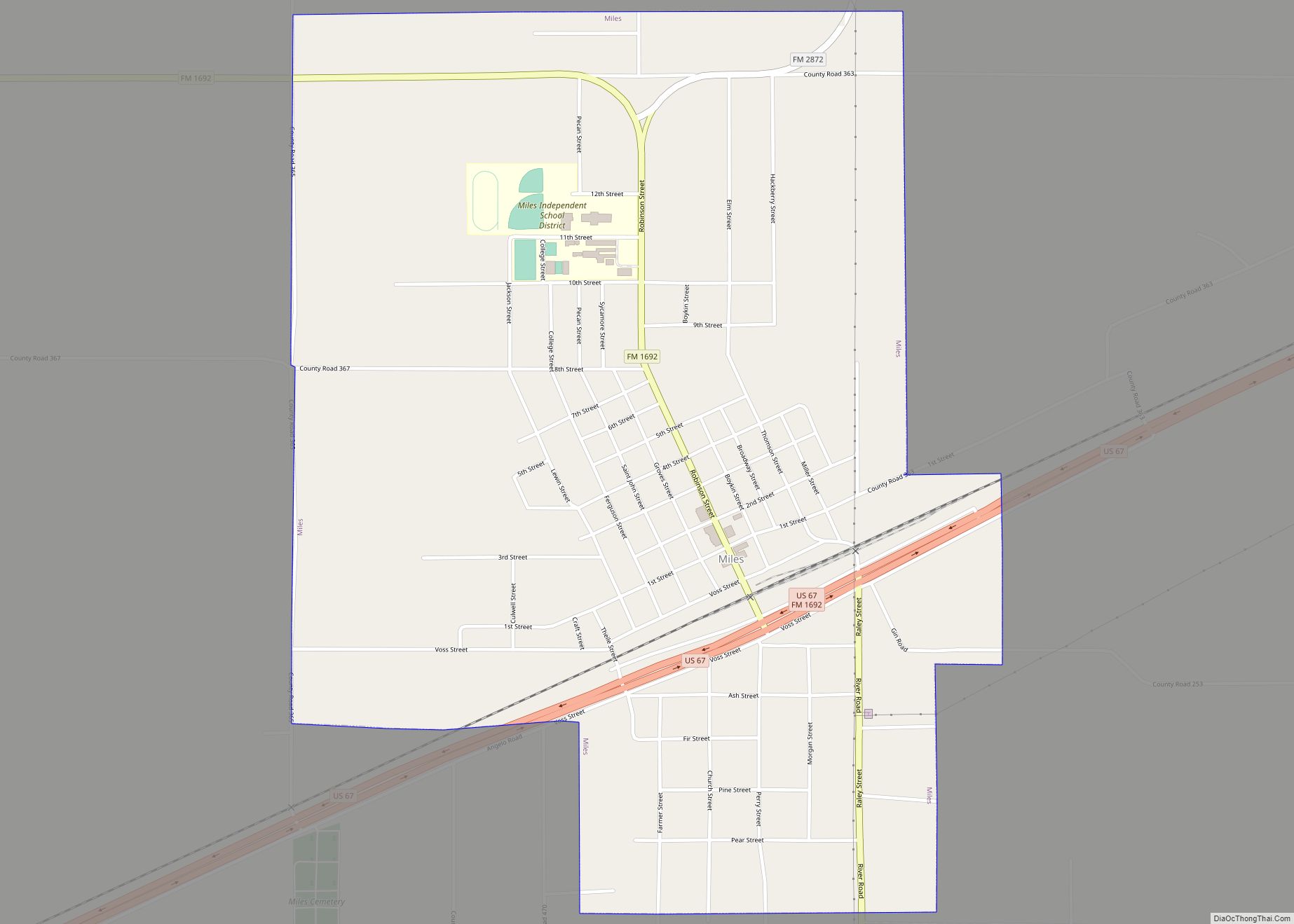 Map of Miles city, Texas