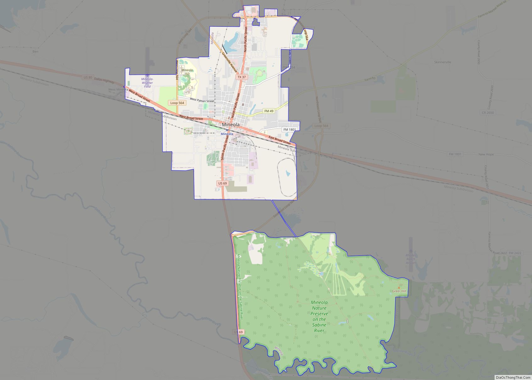 Map of Mineola city, Texas