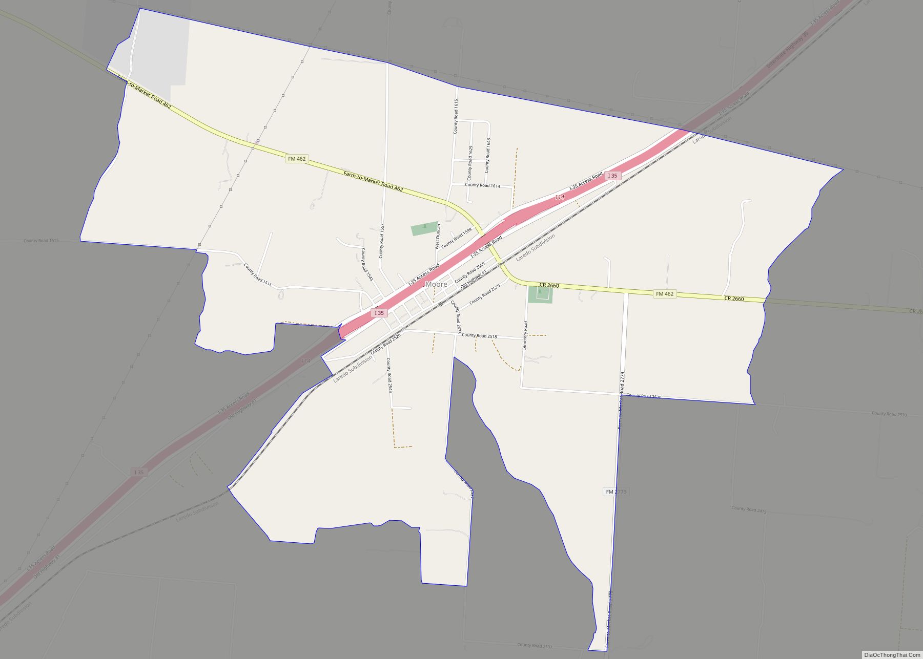 Map of Moore CDP, Texas