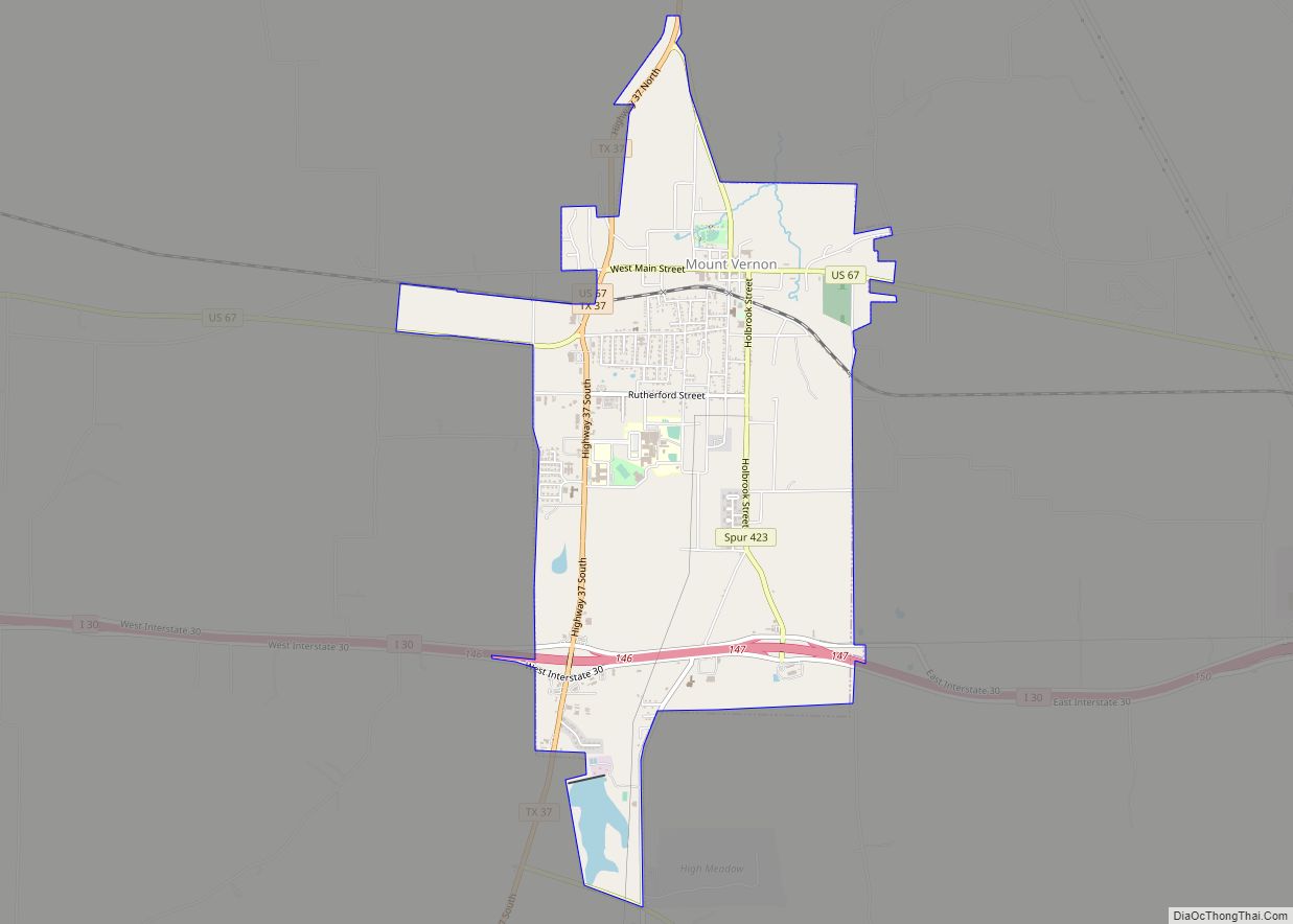 Map of Mount Vernon town, Texas