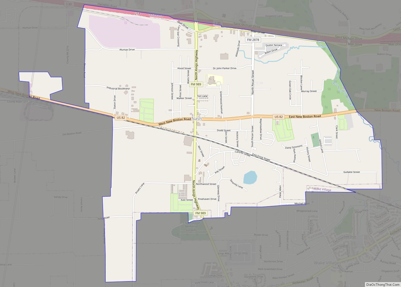 Map of Nash city, Texas
