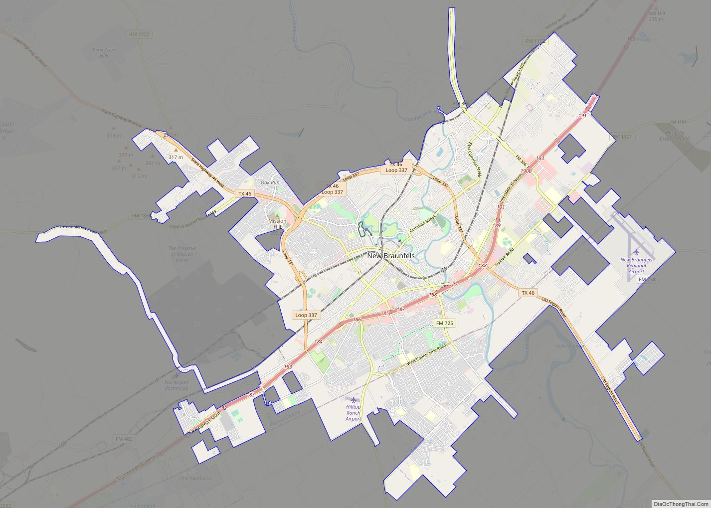 Map of New Braunfels city