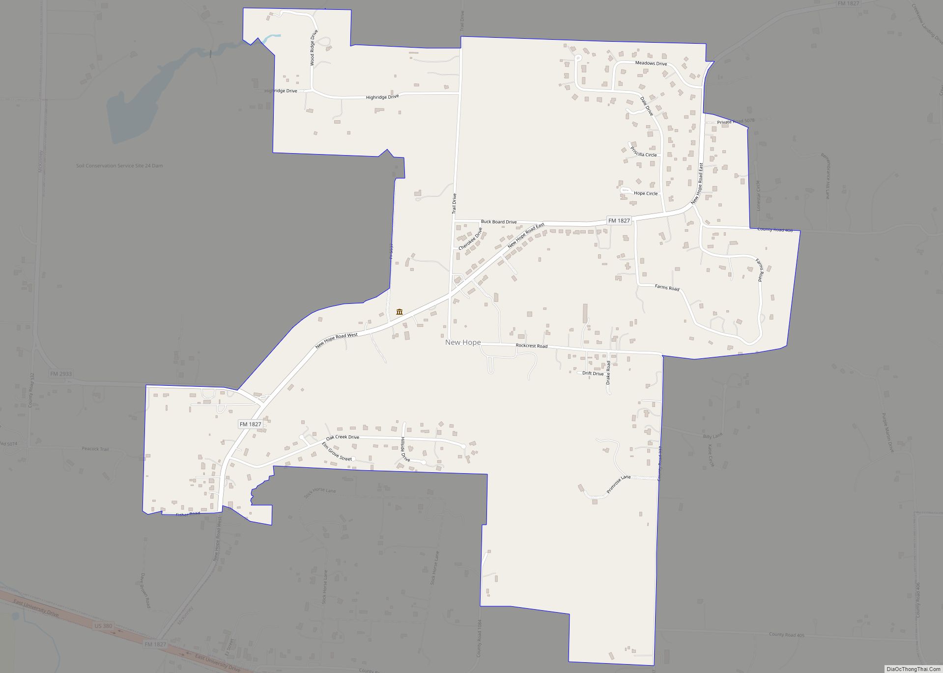 Map of New Hope town, Texas