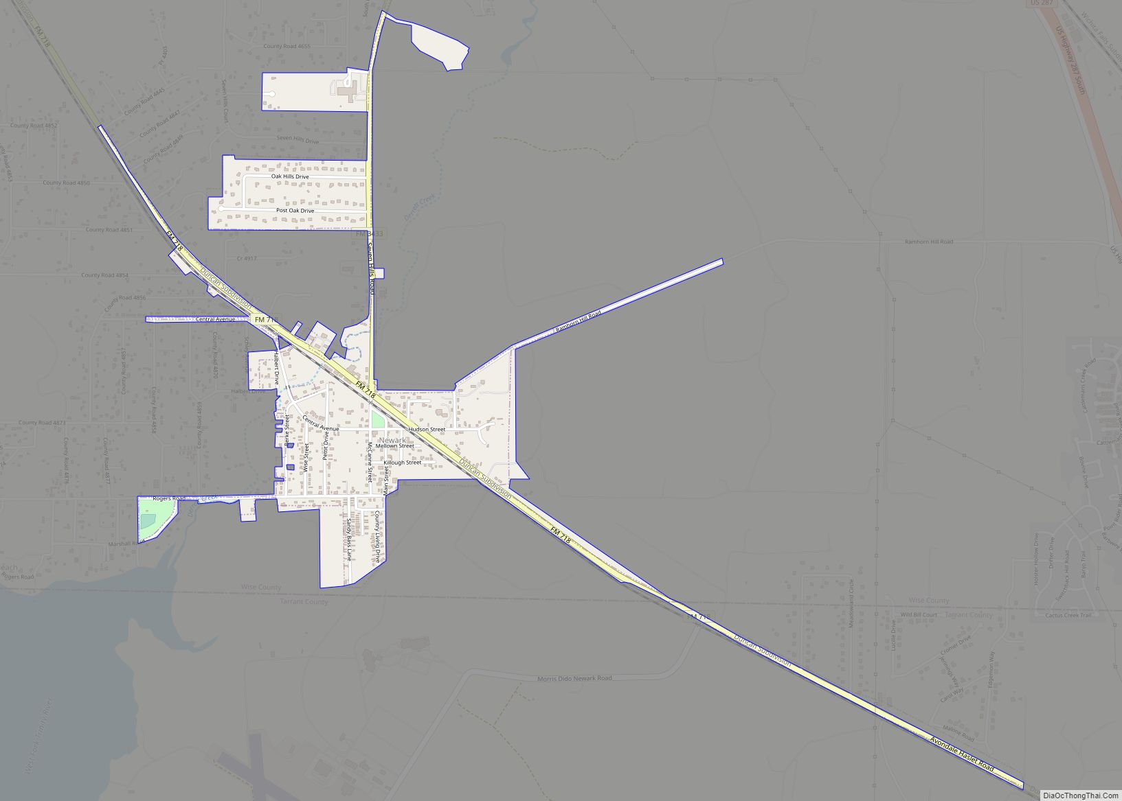 Map of Newark city, Texas