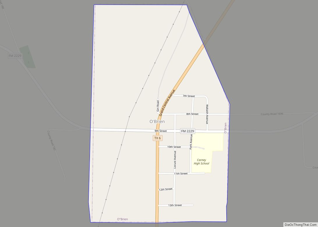 Map of O'Brien city, Texas