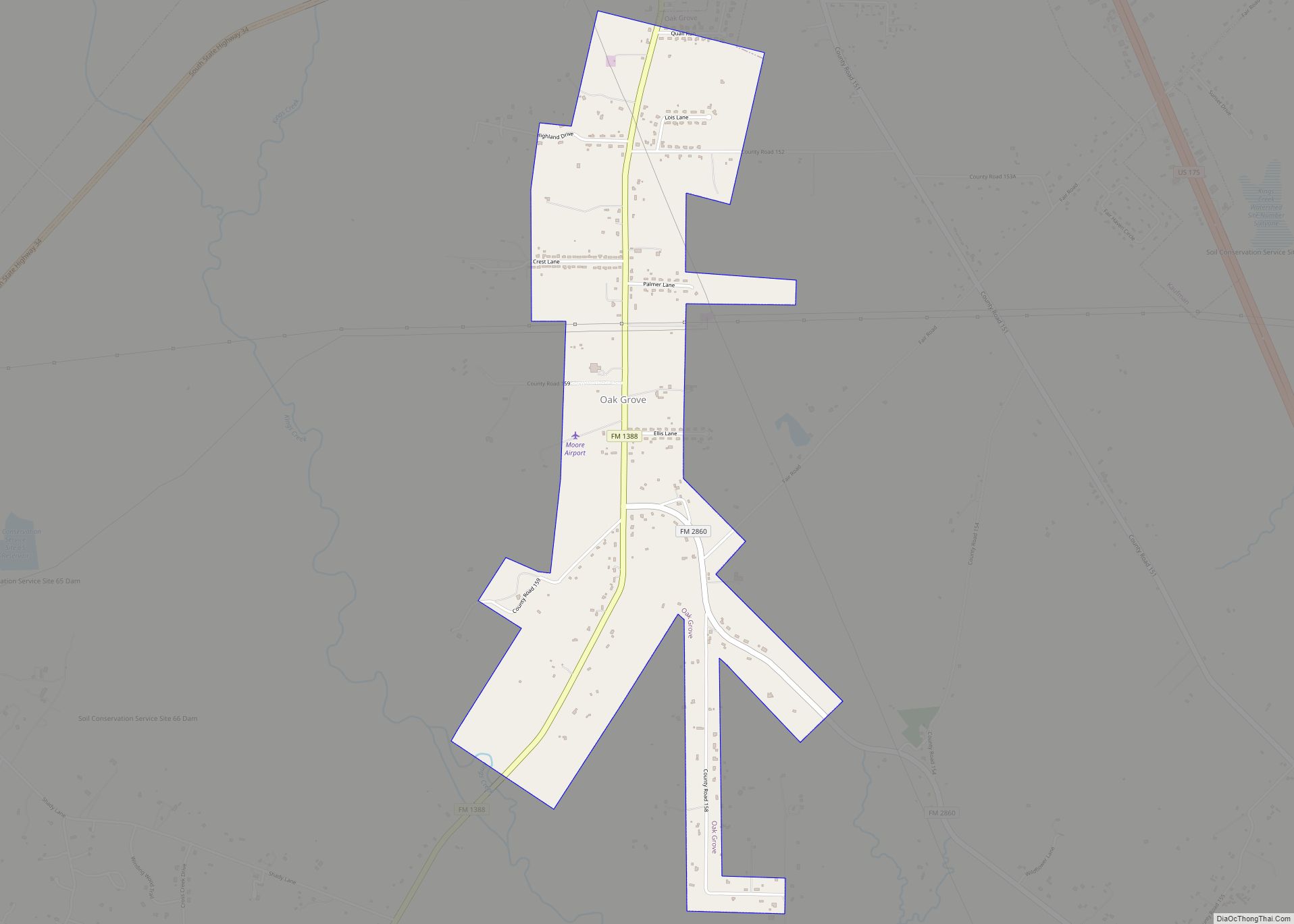 Map of Oak Grove town, Texas