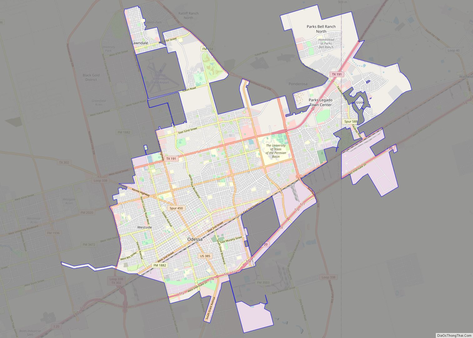 Map of Odessa city, Texas