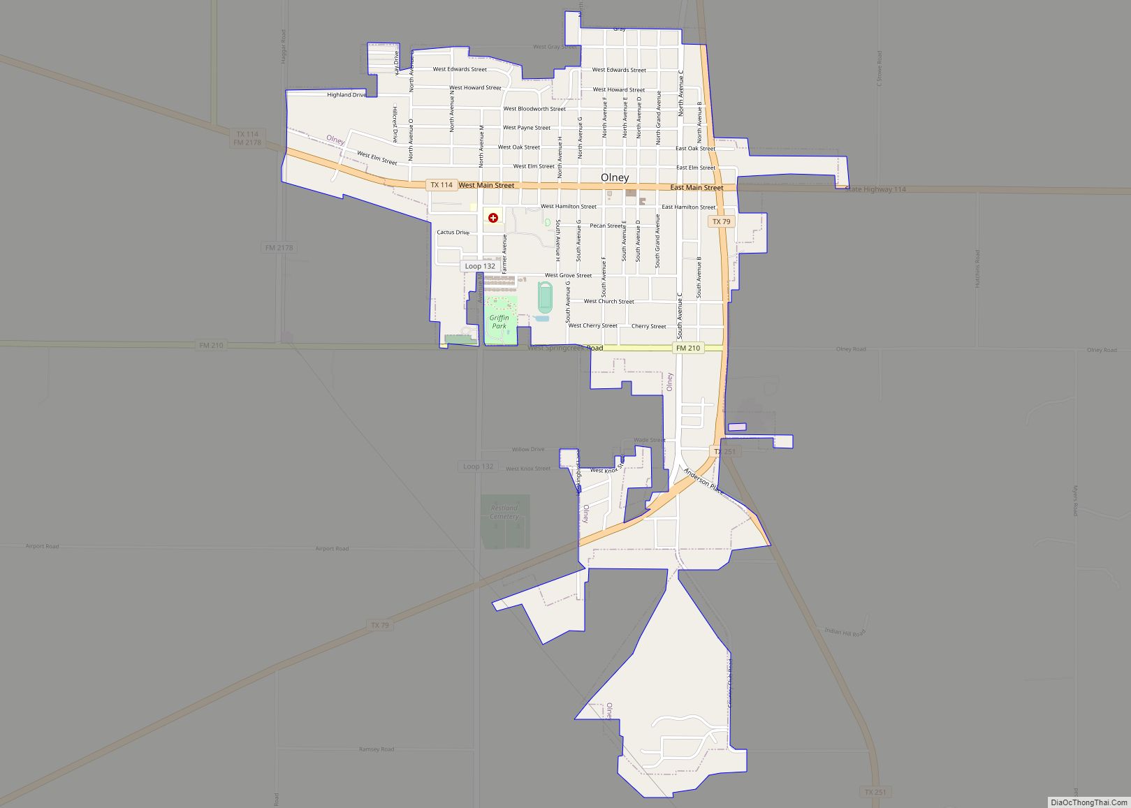 Map of Olney city, Texas