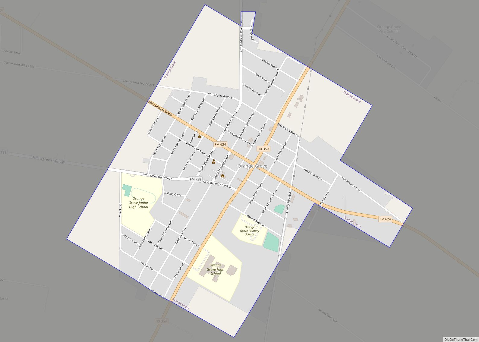 Map of Orange Grove city