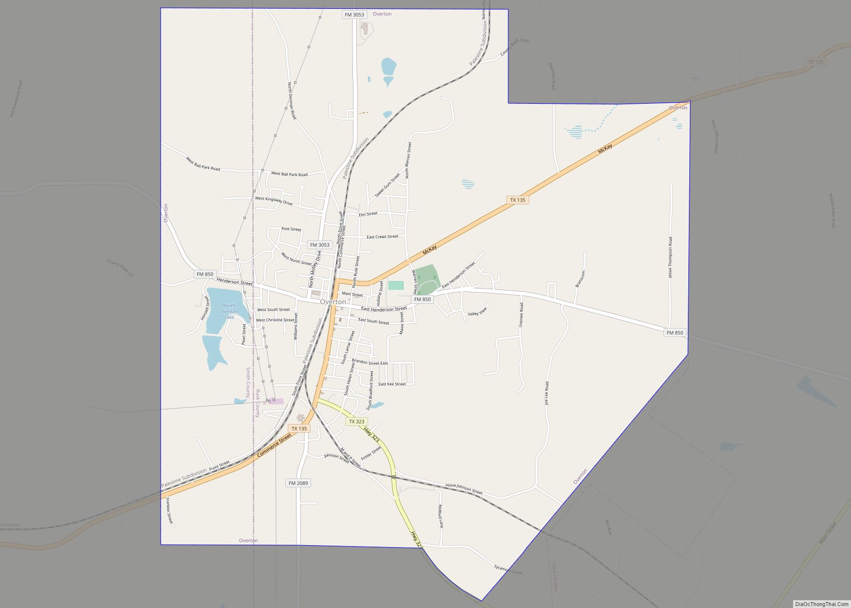Map of Overton city, Texas