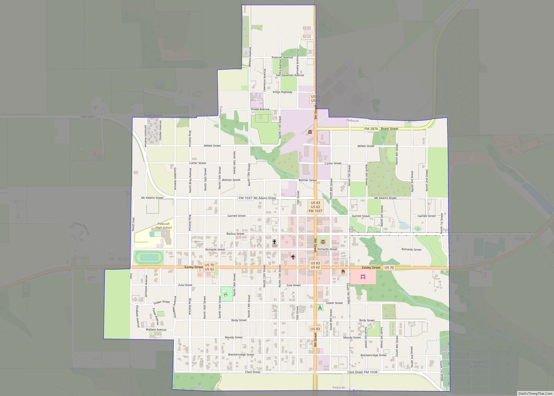 Map of Paducah town, Texas