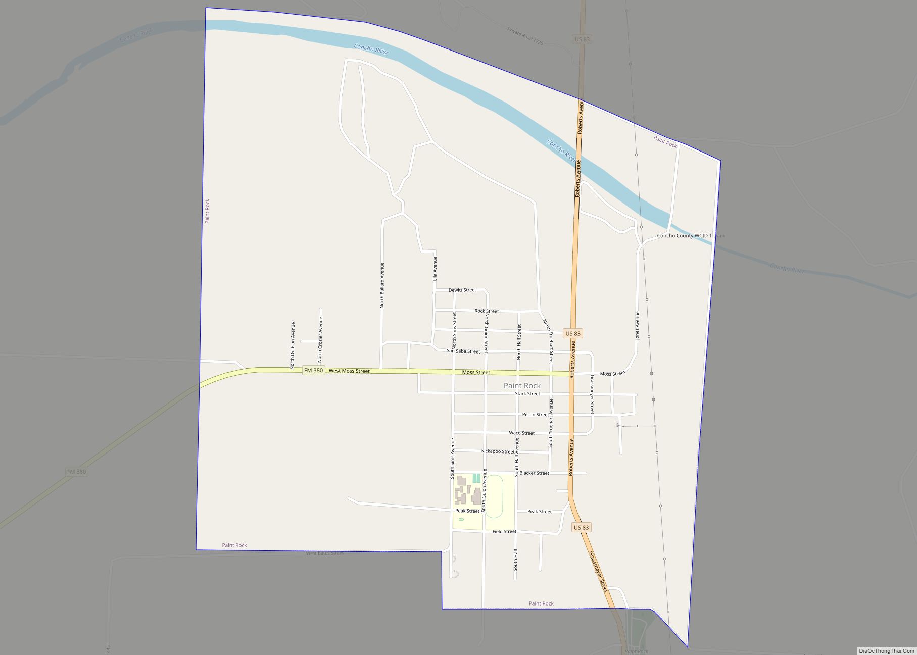 Map of Paint Rock town, Texas