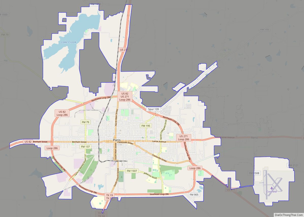 Map of Paris city, Texas
