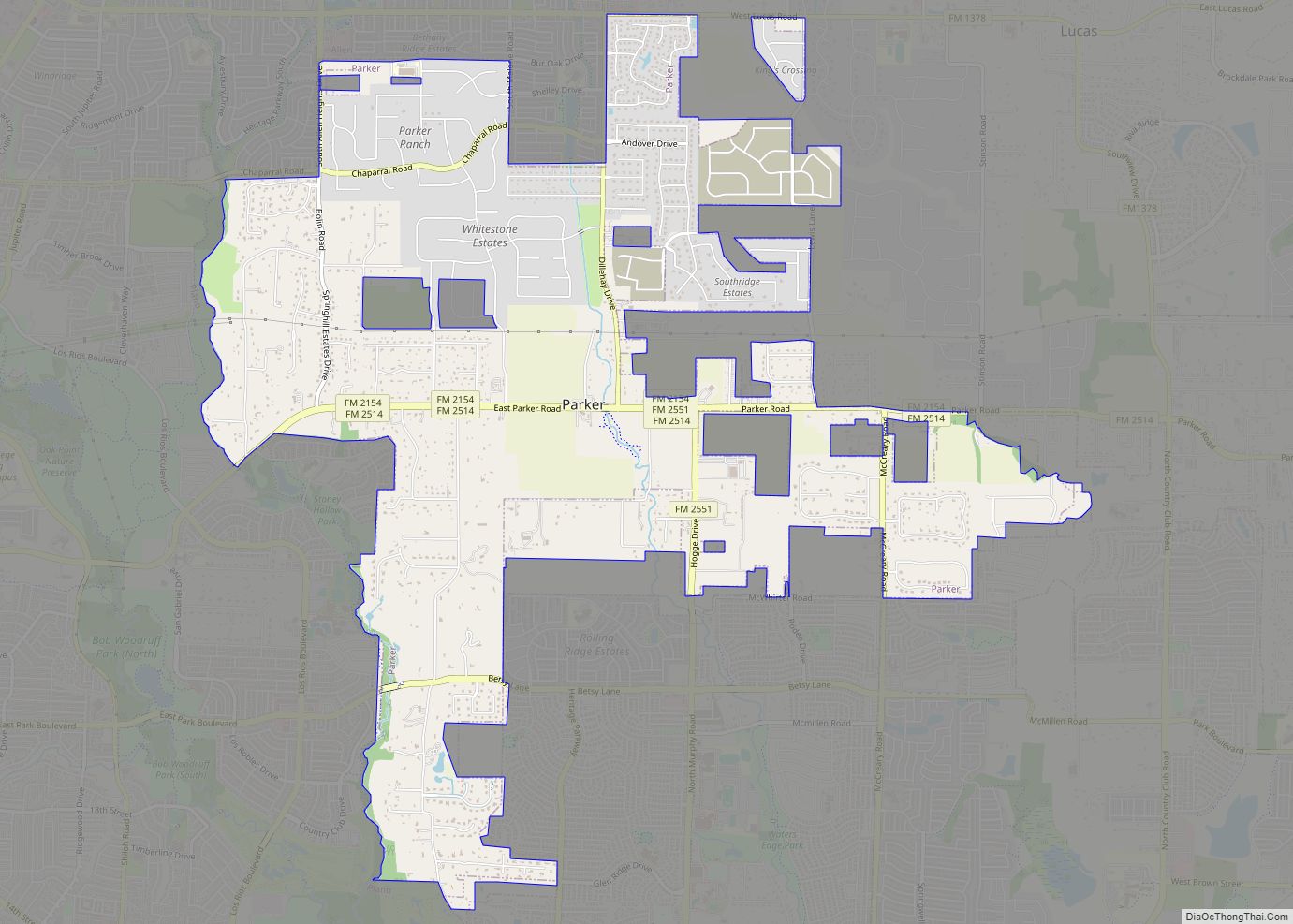 Map of Parker city, Texas