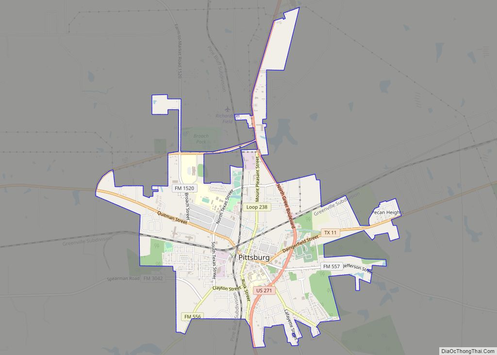 Map of Pittsburg city, Texas