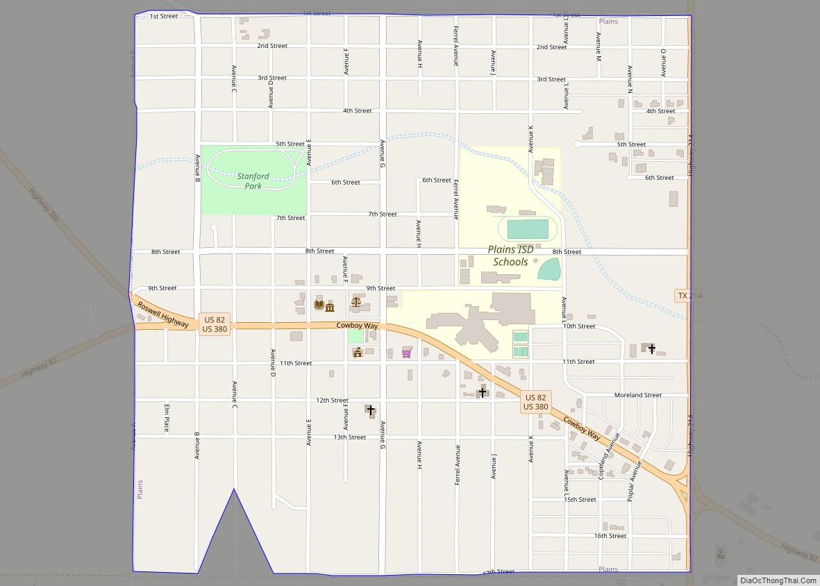 Map of Plains town, Texas