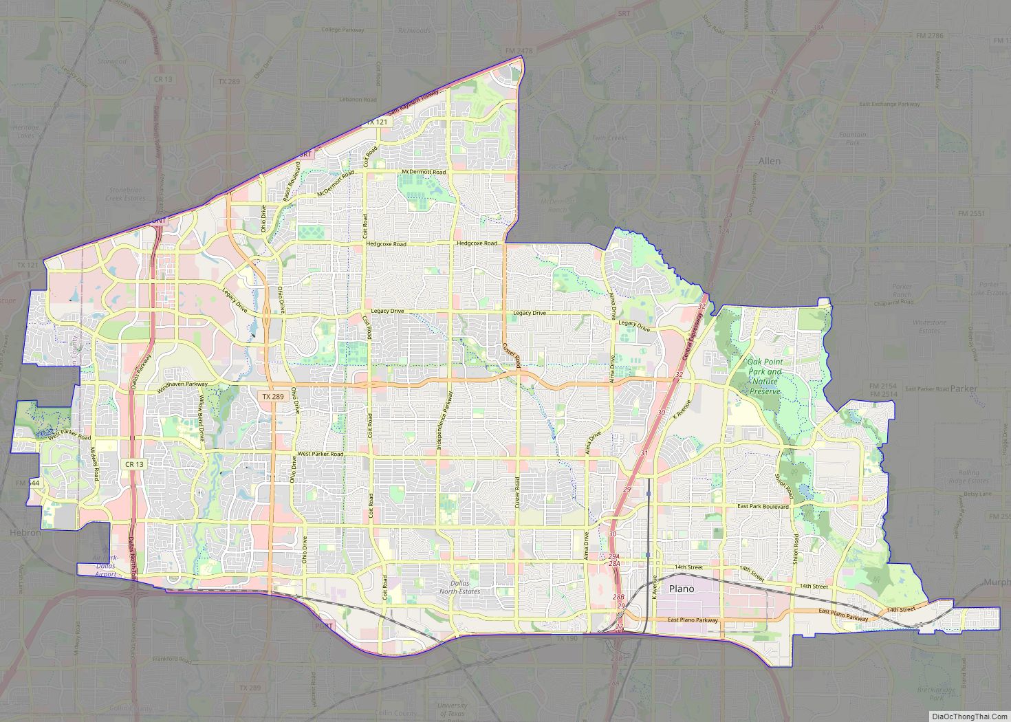 Map of Plano city, Texas