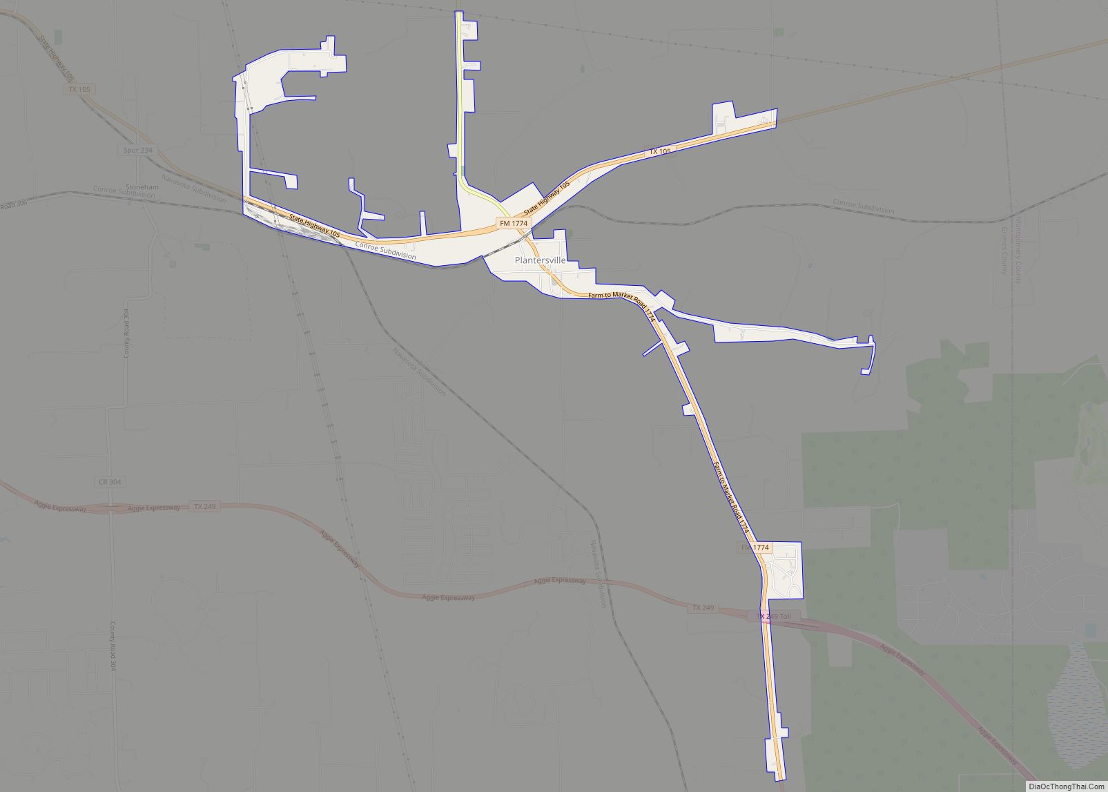 Map of Plantersville city, Texas