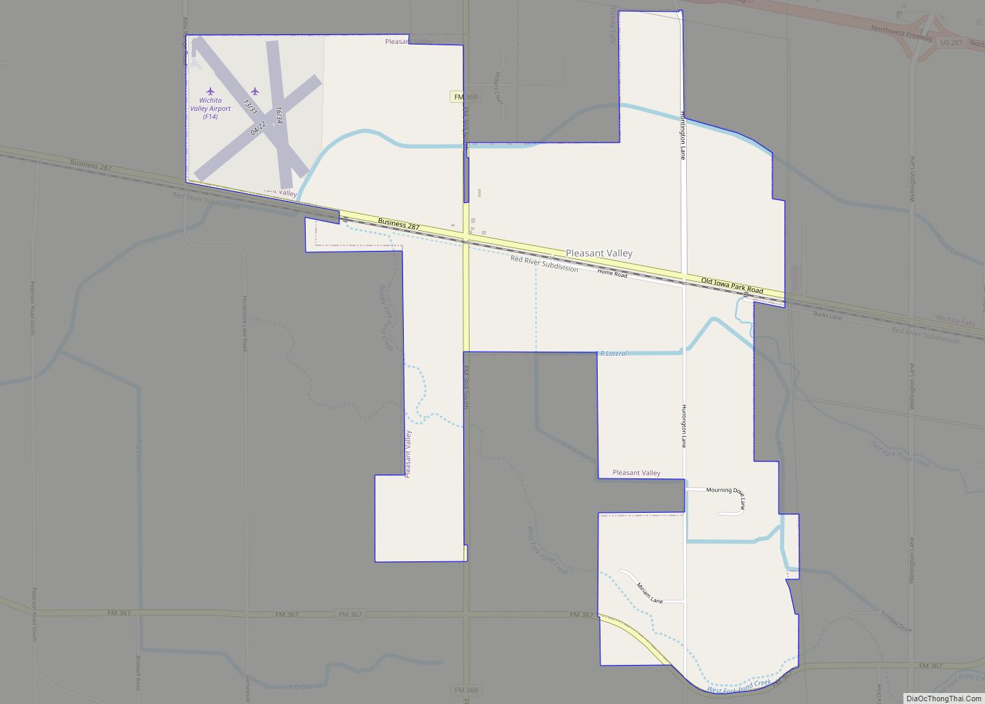 Map of Pleasant Valley town, Texas