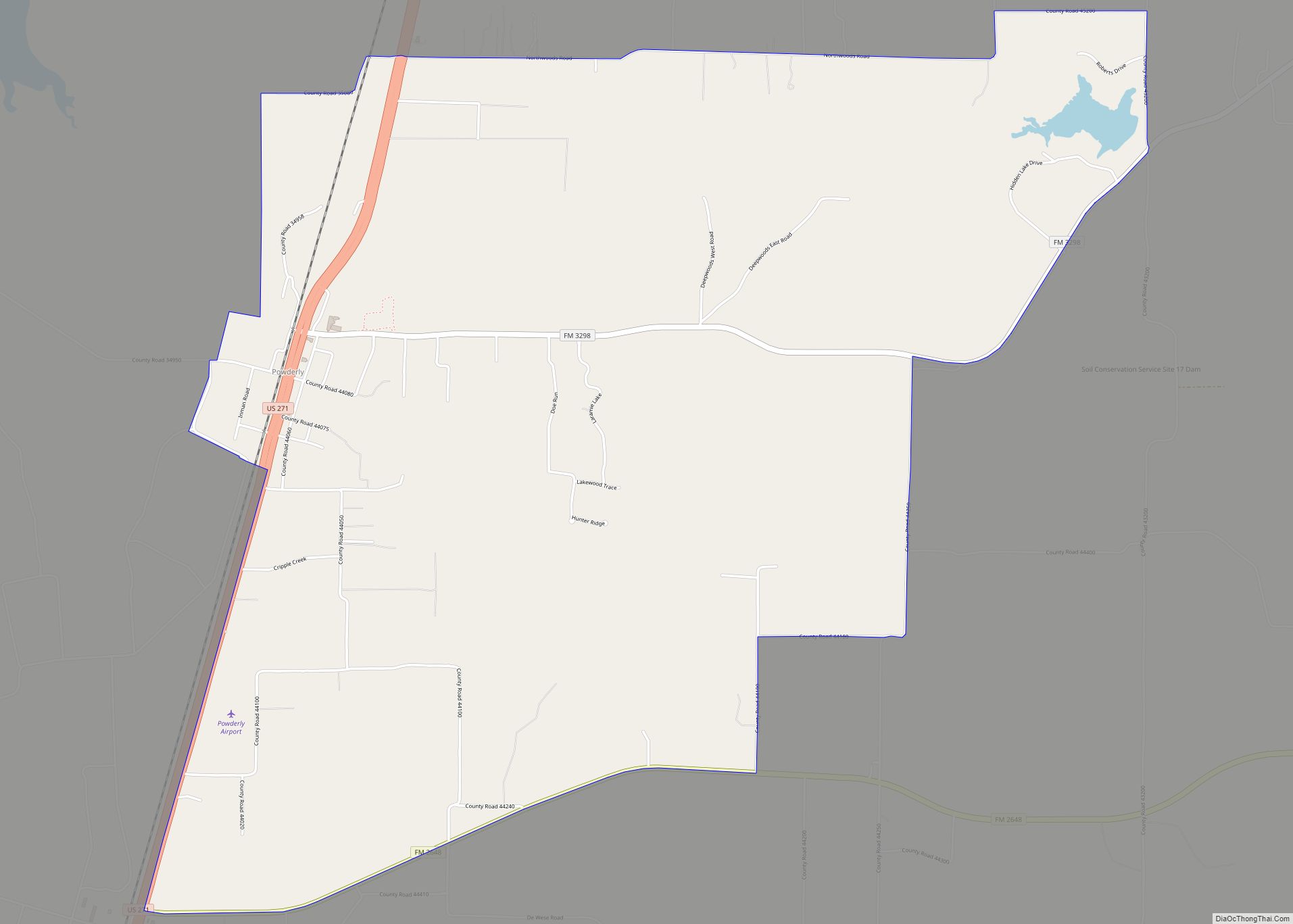 Map of Powderly CDP, Texas