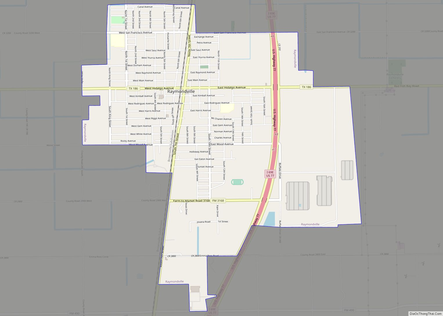 Map of Raymondville city, Texas