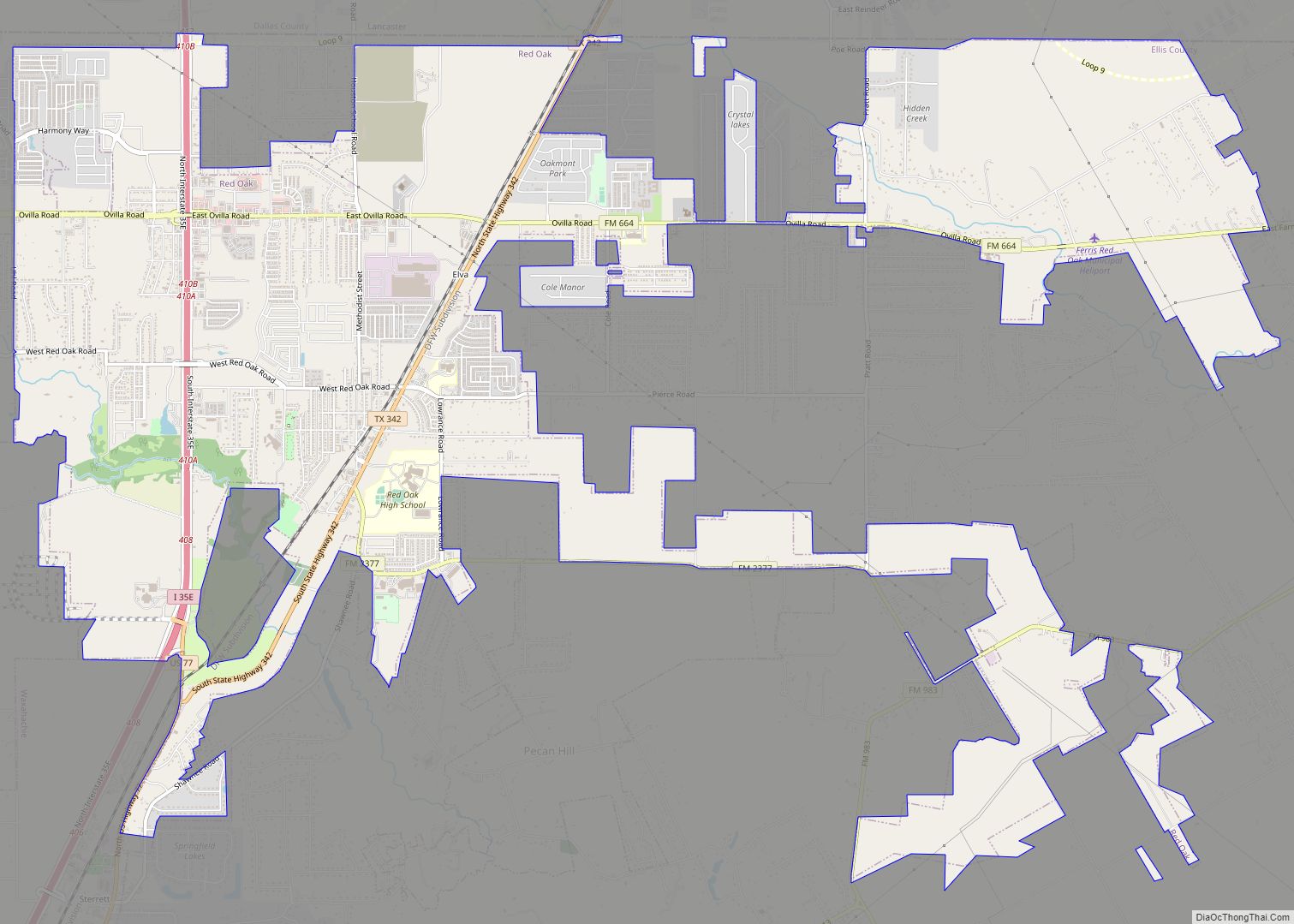 Map of Red Oak city, Texas